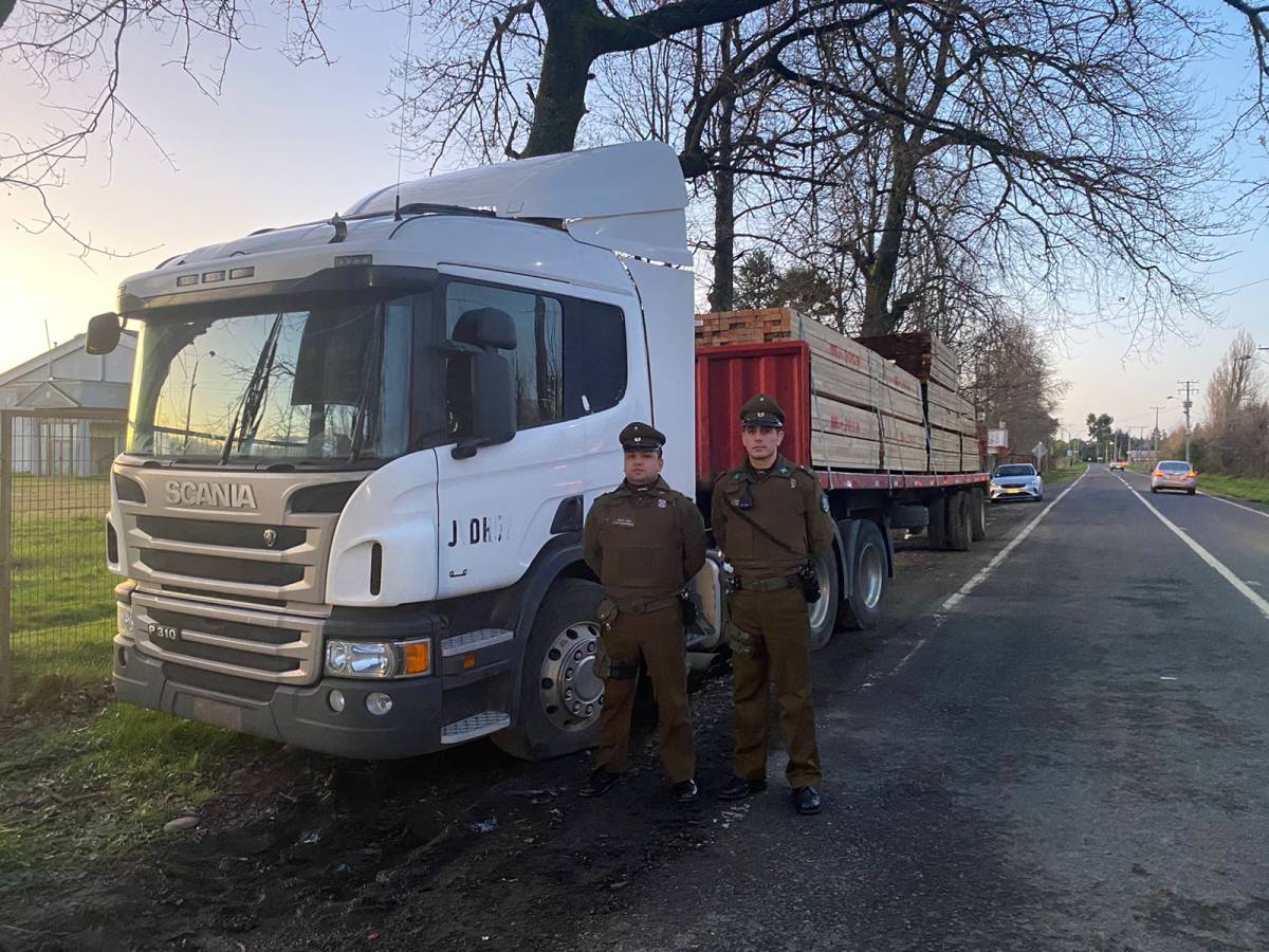 Carabineros del SEBV Ñuble recuperó en San Nicolás camión con madera robado en La Araucanía